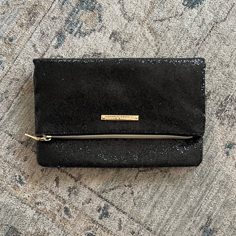 Poppy & Peonies Black Glitter Clutch